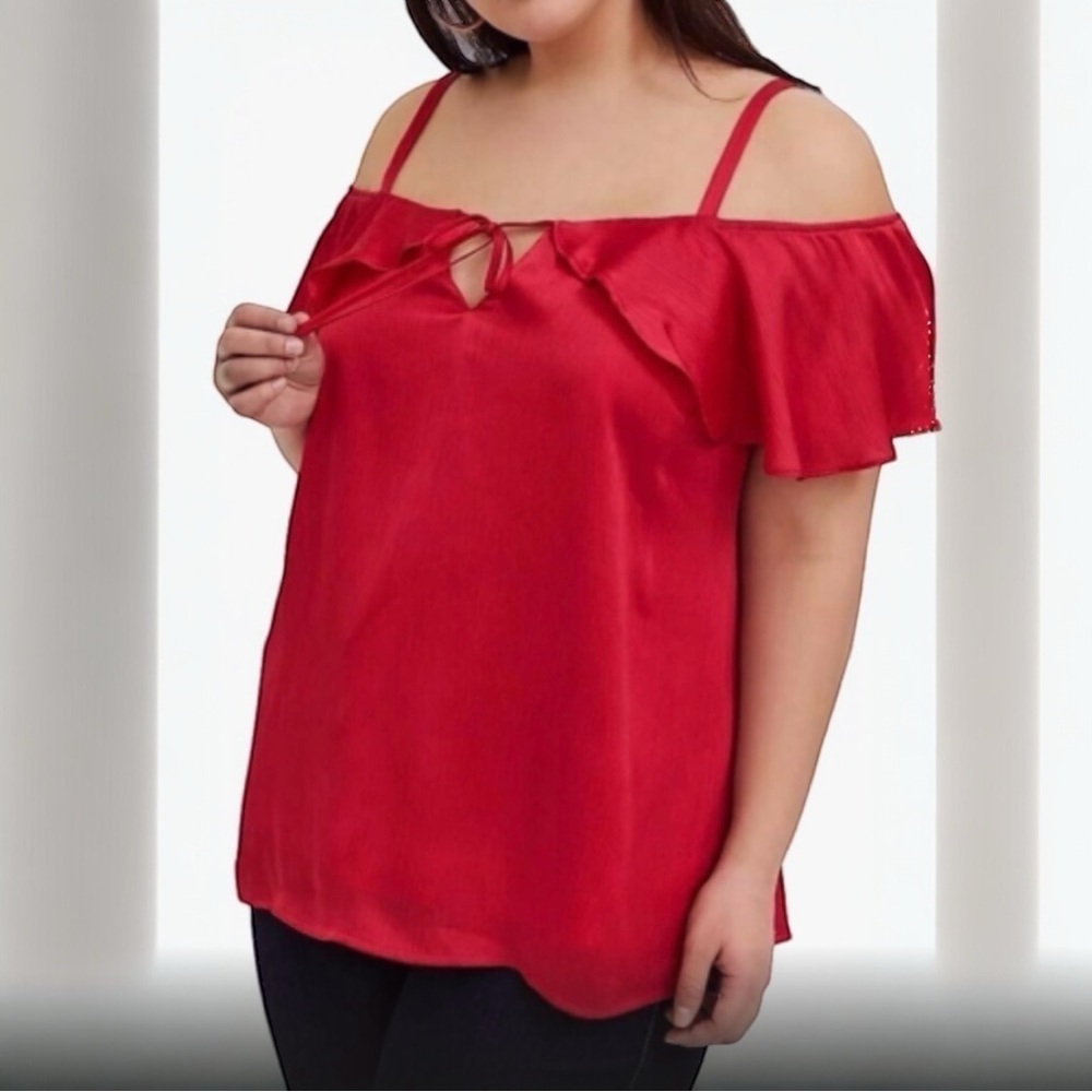 Torrid Red Chiffon Cold Shoulder Valentine Party Top 1X NWT